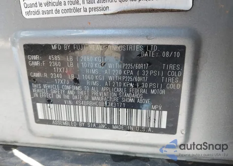 2011 Subaru Outback 2.5I Premium из США, поврежденный, VIN 4S4BRBHC0B3343171